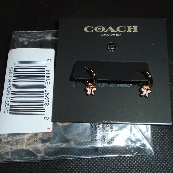 NWT Coach Pink Butterfly Charm Huggies - Picture 2 of 6